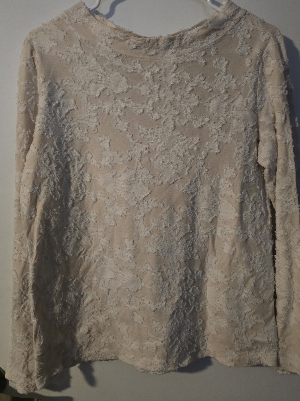LOFT Cream Textured Floral Long Sleeve Tee